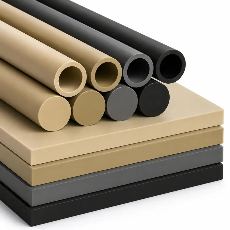 Semilavorati in PEEK polietereterchetone Victrex — lastra, tondo e tubo Vendita PEEK Victrex polietereterchetone — lastre, tondi e tubi beige, nero e grigio, pronta consegna
